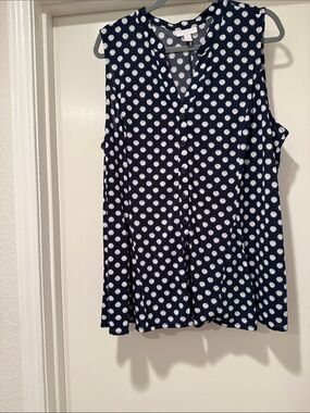 Charter Club Navy & White Polka Dot Sleeveless V-Neck Camisole